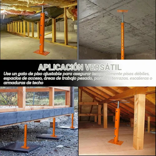 Vista 8 de Gatos para Nivelación de Casas, Paquete de 2 Postes de Gato Ajustables de 19"-38", Gato de Piso para Sótano, Postes de Gato de Piso de Tornillo