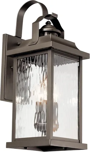 Vista 8 de Kichler Linford - Lámpara de pared para exteriores, 1 luz, bronce antiguo Lámpara de pared tradicional para exteriores con vidrio de agua