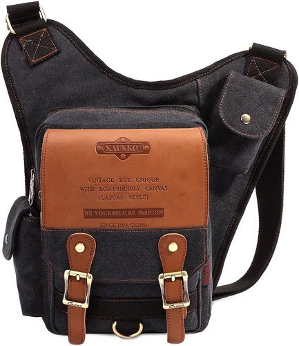 Vista 19 de Bolso de mensajero de lona vintage para hombre, bolso de mensajero de retazos de cuero en el pecho