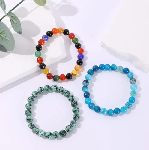 Vista 7 de WAINIS 18 pulseras de cuentas semipreciosas de 0.315 pulgadas para mujer, pulsera de cristal elástico curativo multicolor, Gema, Ónix