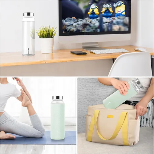 Vista 7 de Botellas de agua de vidrio LOOFORE 32 onzas, 1 litro / 1000ml Botellas de vidrio para beber de boca ancha con tapas, botella grande reutilizable