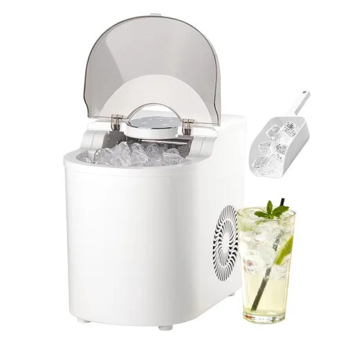 Vista 16 de VEVOR Máquina de hielo para encimera, 26 libras en 24 horas, 9 cubos listos en 7 minutos, máquina de hielo autolimpiante con cuchara y cesta