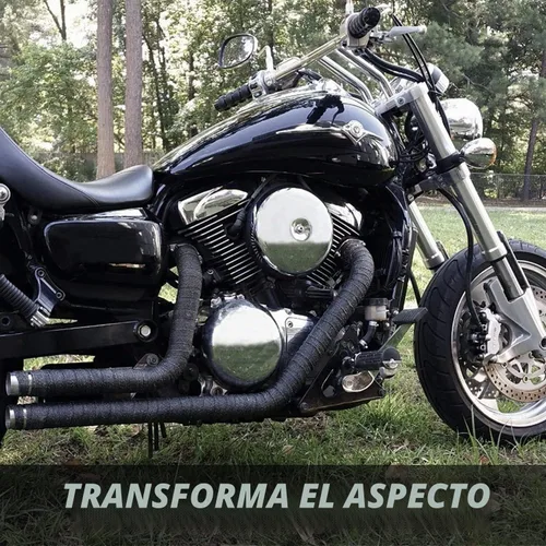 Vista 4 de SunplusTrade Envoltura térmica negra para colector de escape de 2" x 50' para motocicletas y automóviles, protector térmico con abrazadera de acero