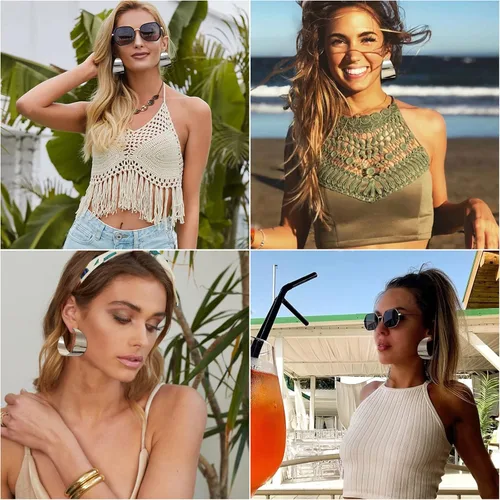 Vista 6 de Aretes de aro geométricos gruesos, grandes, vintage, hipoalergénicos, chapados en oro, aretes bohemios, joyería para mujer, regalos de boda