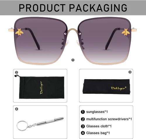 Vista 5 de Dollger Lentes de sol cuadrados de gran tamaño para mujer, lentes de sol de moda, montura grande, lentes degradados, protección UV400 A1: negro