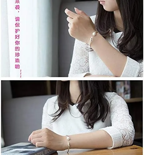 Vista 5 de Personality New Art - Pulsera abierta de plata de ley 925 con perlas de gato calidad