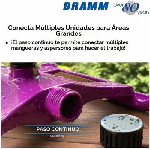 Vista 5 de Dramm ColorStorm - Aspersor de transmisión por engranajes sobre base de metal resistente y duradera, 4 patrones, ideal para áreas pequeñas, medianas