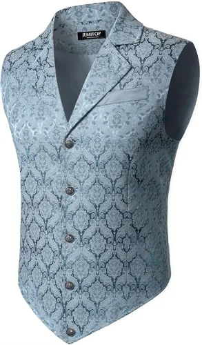 Vista 2 de JEMITOP Chaleco de traje jacquard vintage para hombre Azul cielo