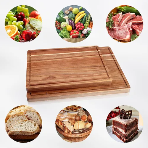 Vista 7 de Tabla de cortar de madera para cocina, tabla de cortar grande de 24 x 18 pulgadas con ranura para jugo y mango lateral, tabla de cortar, bloque