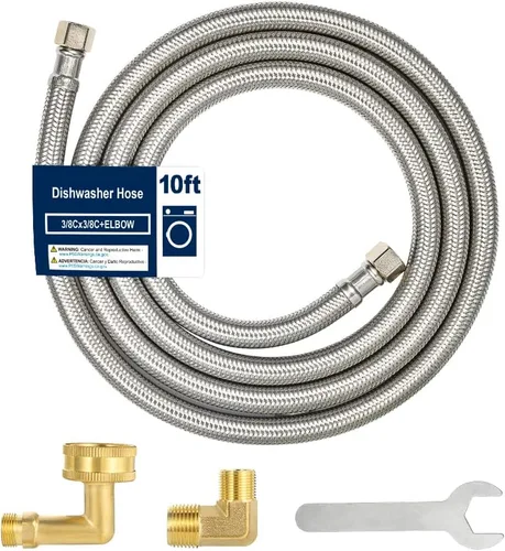 Vista 7 de Manguera para lavavajillas de 6 pies con codo - Línea de suministro trenzada de acero inoxidable, compresión de 3/8 pulgadas a codo de 3/8 pulgadas