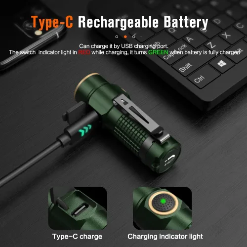 Vista 3 de NICRON Linterna EDC C1 Recargable, 1200 Lúmenes Altos Luz de Bolsillo con Carga Tipo C con Imán en la Cola - Linterna Pequeña y Potente con Clip