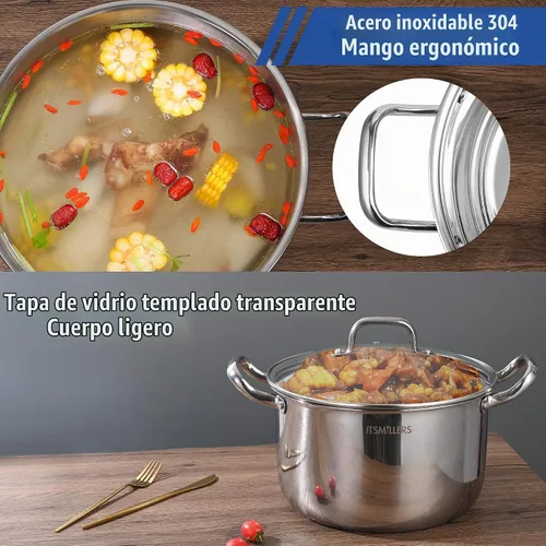 Vista 4 de ItsMillers Olla de acero inoxidable, 8 cuartos de galón, compatible con inducción, olla de cocina con mango remachado, apta para horno y lavavajillas