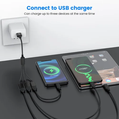 Vista 4 de MOGOOD Expansor USB de 3 puertos, 1 cable de extensión macho a 3 hembra, trenzado y duradero, transferencia de datos rápida y división de carga