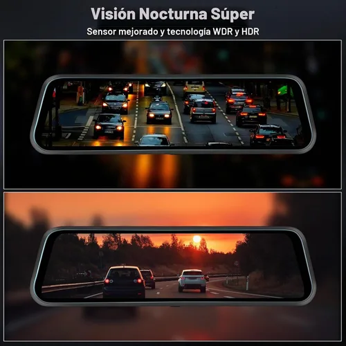 Vista 5 de Cámara de tablero WiFi de 3 canales de 9.66 pulgadas con cámara frontal y trasera, pantalla táctil IPS, triple cámara de espejo retrovisor
