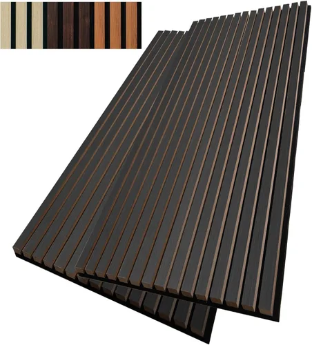 Vista 8 de AMZDEPOT Panel de pared de listones de madera, paquete de 4 paneles de madera para pared, paneles de pared insonorizados 3D, paneles acústicos