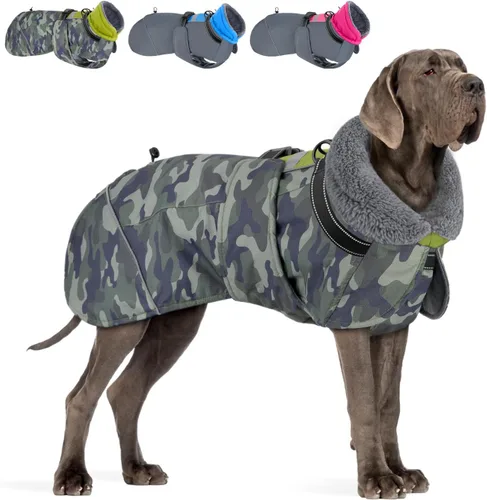 Vista 7 de SlowTon Abrigo de invierno para perro, resistente al viento, 3 capas de forro polar grueso y cálido, chaqueta para perro para clima frío, ropa Azul