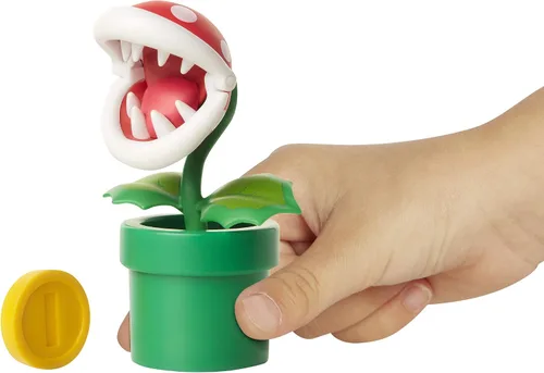 Vista 5 de World of Nintendo Super Mario Piranha Plant Figura articulada de 4 pulgadas con moneda