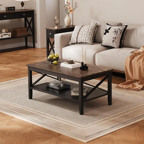 Vista 16 de Mesa de centro ChooChoo Oxford con patas más gruesas, mesa de centro de madera negra con almacenamiento para la sala de estar