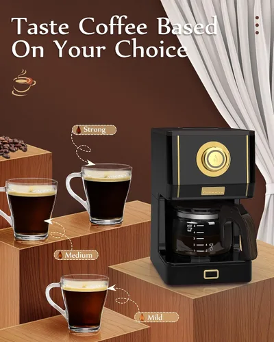 Vista 4 de Amaste Cafetera, Máquina de Café de Goteo Estilo Retro de 25 Oz con Jarra de Café de Vidrio con Filtro de Café Reutilizable y Tres Modos