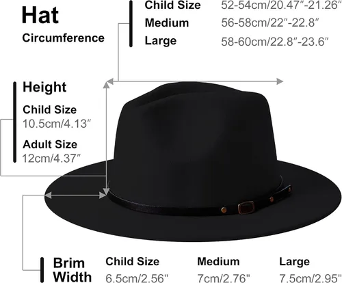 Vista 2 de Sombreros Fedora de ala ancha para mujeres y hombres, sombrero de vestir de dos tonos, sombrero de fieltro de Panamá en dos tamaños Audlt