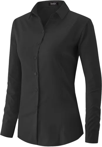 Vista 2 de Jonivey - Camisa de vestir de manga larga elástica con botones para mujer, suave, sin arrugas, para trabajo, casual, negocios, oficina