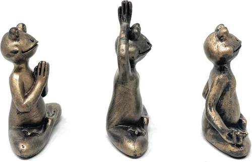 Vista 5 de Nature's Mark Estatua de resina de 3 mini ranas de yoga, decoración decorativa para el hogar