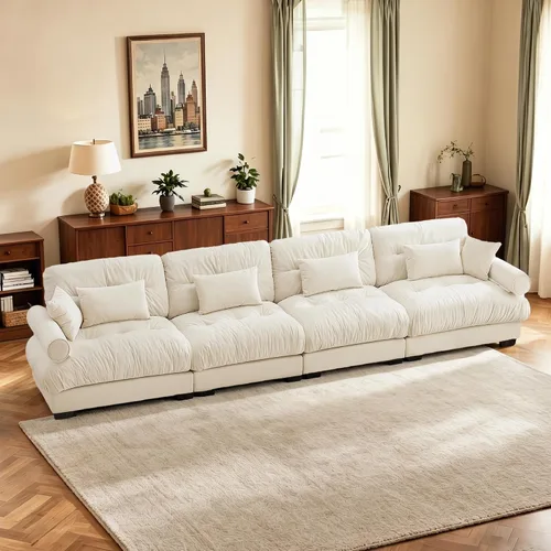 Vista 35 de Sofá biplaza de 93.7 pulgadas, sofá modular de 2 plazas, sofás seccionales grandes de color beige y blanco para sala de estar, juego de sofá