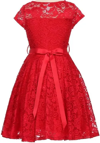Vista 31 de Little Girl - Vestido de niña con manga de encaje y cinturón de piedras