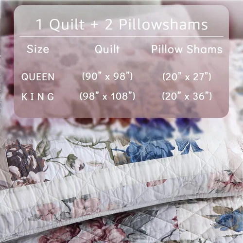 Vista 6 de Juego de ropa de cama de algodón, juego de colcha reversible de 3 piezas, edredón vintage con diseño floral de mosaico, colcha blanca, tamaño queen