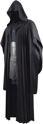 Vista 2 de Darth Maul - Conjunto completo de túnica negra para hombre, disfraz de Halloween con capucha y capa para cosplay