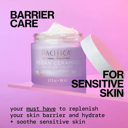Vista 2 de Crema Facial Pacifica - Crema de Barrera de Ceramida Vegana con Niacinamida y Manteca de Karité - Hidratante Crema Facial Diaria Libre de Fragancia