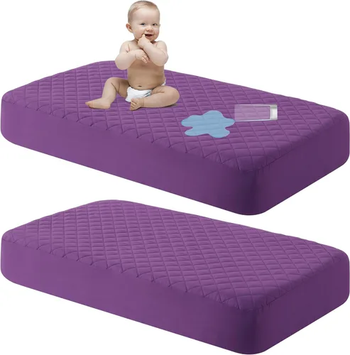 Vista 9 de NTBAY 2 Pack Protector de colchón de cuna impermeable, sábana ajustable acolchada de 28"x52" para bebé - Lavable a máquina - Suave y transpirable