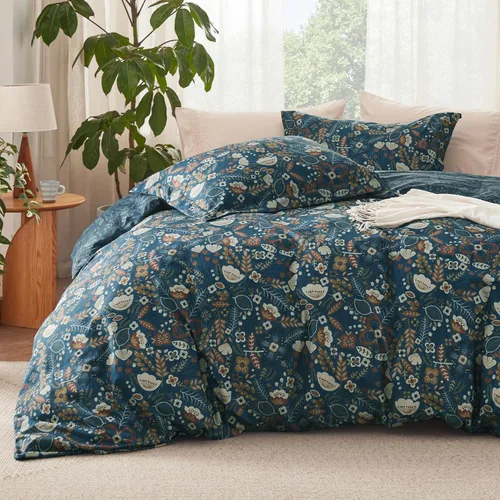 Vista 13 de Bedsure Juego de funda de edredón Twin para dormitorio, juego de funda de edredón reversible floral con cierre de cremallera, juego de ropa de cama