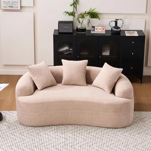 Vista 3 de Sofá modular curvo de 65 pulgadas para sala de estar, moderno sofá modular de felpilla de felpa con asiento profundo comprimido sin hueso con 3