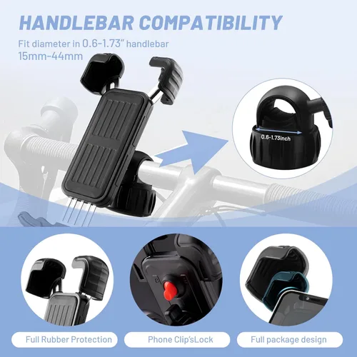 Vista 4 de Soporte ajustable para teléfono celular para bicicleta, motocicleta, soporte ajustable para teléfono celular, giratorio de 360° para manillar