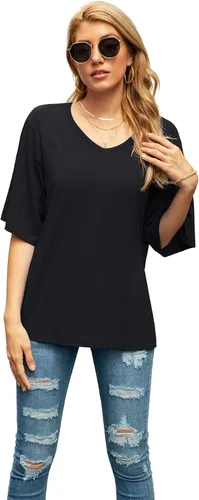 Vista 5 de SUEANI - Camiseta de cuello en V para mujer, diseño holgado con manga 34 acampanada
