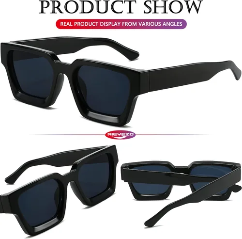 Vista 4 de AIEYEZO Gafas de sol cuadradas para mujeres y hombres, gafas de sol cuadradas con montura gruesa, estilo de diseñador simple