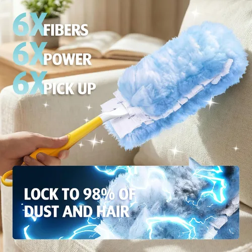 Vista 4 de Recambio de plumero para plumero Swiffer, 100 repuestos de plumero resistentes de 2 lados de 360°, 6 microfibras, plumeros desechables