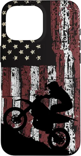 Vista 19 de Motocross Dirt Track Racing - Carcasa para iPhone 17, diseño de bandera de EE. UU., estilo vintage