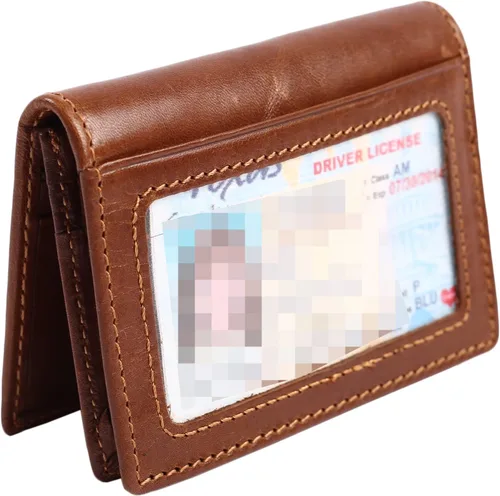 Vista 8 de Billetera delgada de cuero auténtico con bolsillo frontal, espacio para identificación y tarjetero con tecnología RFID