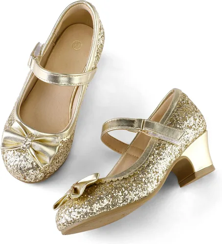 Vista 2 de K KomForme Zapatos de vestir para niña Mary Jane Glitter de 1.5 pulgadas, tacón bajo para boda, fiesta, zapatos de princesa