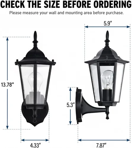 Vista 3 de Paquete de 2 lámparas de pared para exteriores, luces negras