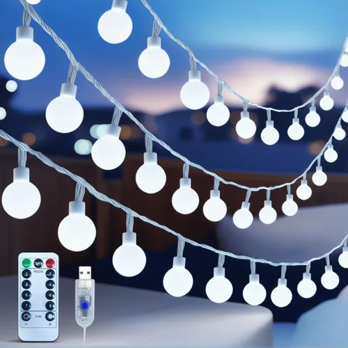 Vista 10 de Cadena de luces de globo Eoako de 38 pies, 100 LED para interiores, enchufe USB, luces de bola en cadena, luces de hadas con control remoto