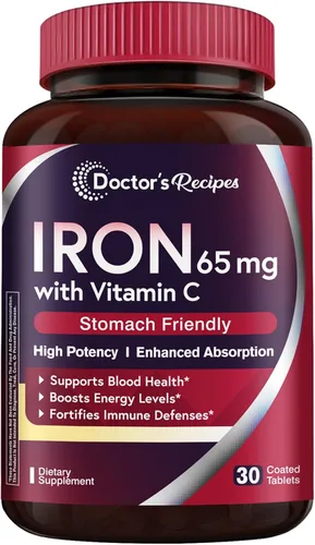 Vista 14 de Doctor's Recipes Suplemento de hierro de 65 mg con vitamina C – Absorción maximizada y píldoras de hierro amigables con el estómago