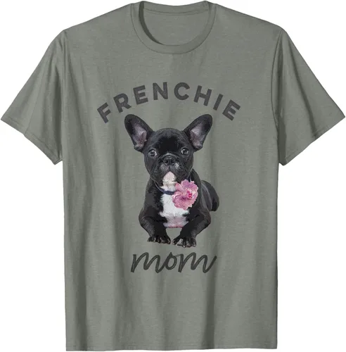 Vista 26 de Camiseta Bulldog Francés para Mujer, Frenchie Mom, Flor, Negro, S