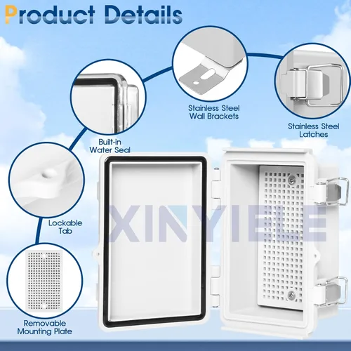Vista 3 de Caja de conexiones de plástico ABS impermeable para proyectos al aire libre, IP67, resistente a la intemperie, a prueba de polvo con cubierta