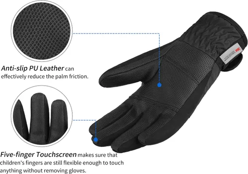 Vista 4 de Achiou Guantes de esquí para niños, guantes de nieve impermeables de invierno para niños, guantes de snowboard cálidos para pantalla táctil