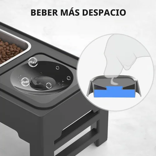 Vista 4 de Cuencos elevados para perros ELS PET, cuencos ajustables elevados para perros con cuenco de agua para perros sin derrames y comedero de acero