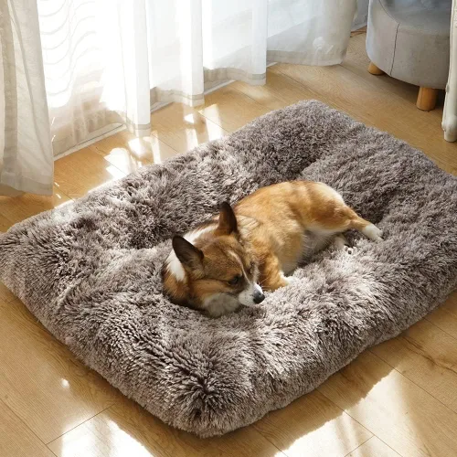 Vista 3 de Alfombrilla de cama para perro, suave y mullida, para jaula de perro, cama para perros pequeños, medianos y grandes, y gatos, lavable Marrón