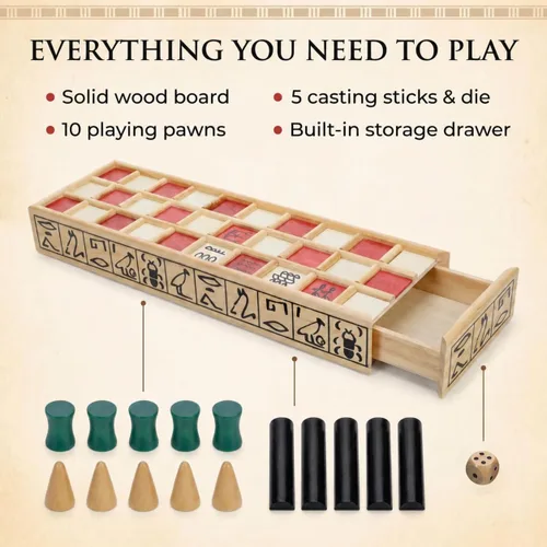 Vista 5 de WE Games Senet - Juego de mesa egipcio hecho a mano de madera maciza para educación histórica, apreciación cultural y estrategia, juego antiguo